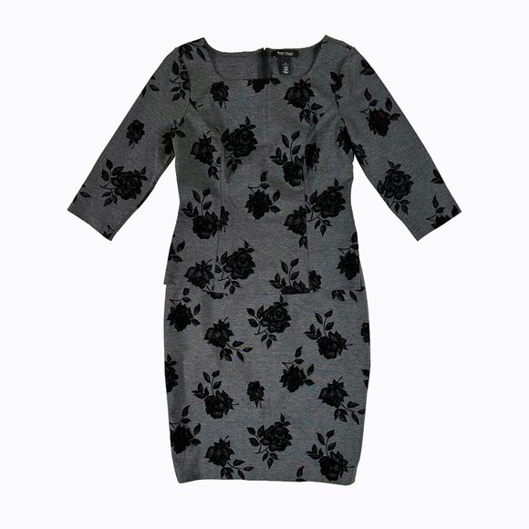 2PC: WHBM Top/Skirt Sz10 Gray Black Velvet 3D Floral Whimsigoth Office Y2K Retro - Picture 11 of 11